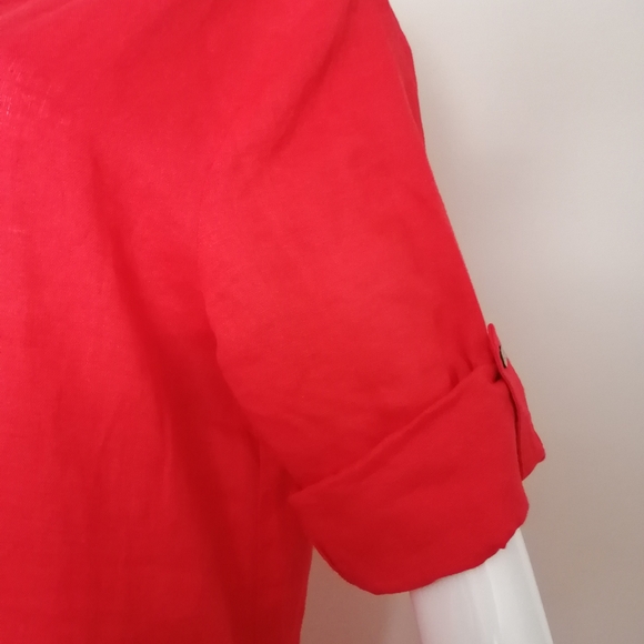 NEW CREAM Effortless Red Button-Front Midi Dress 100%linen - Picture 5 of 8